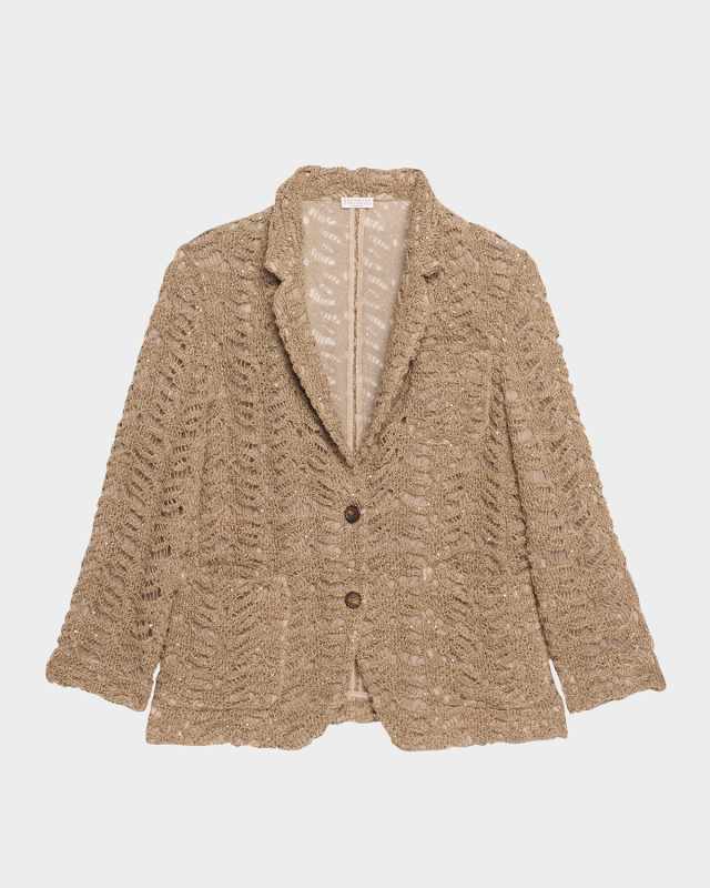 Luxe Paillette Lace Knit Single-Breasted Blaz